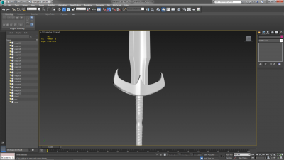 Mesh di una spada in 3ds Max, con un elevato livello di poligoni