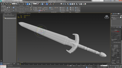 Mesh di una spada in 3ds Max, con un basso livello di poligoni
